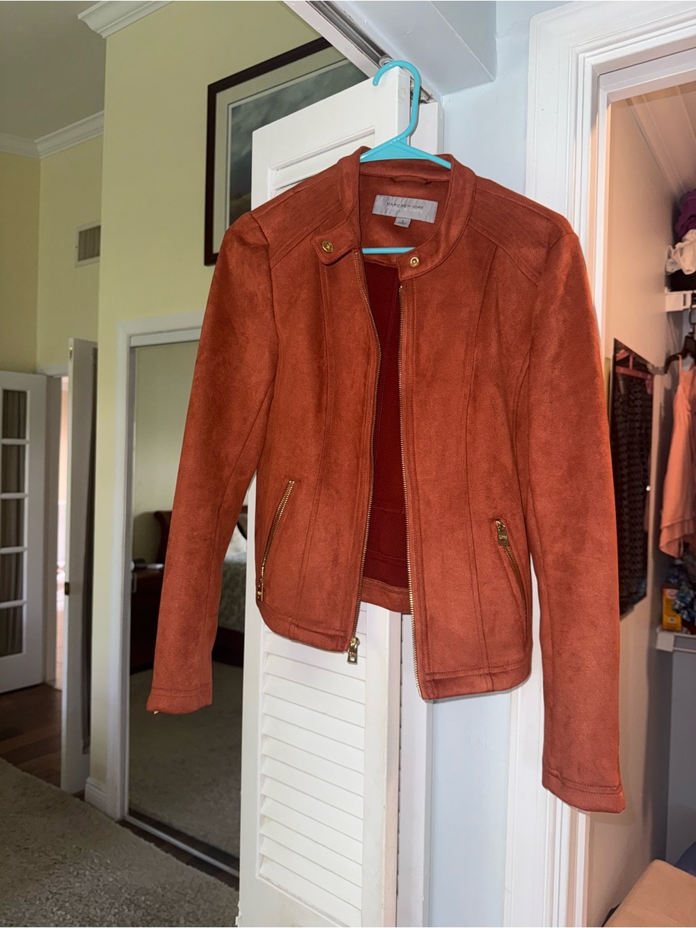 Marc New York Rust Suede-Effect Moto Blazer